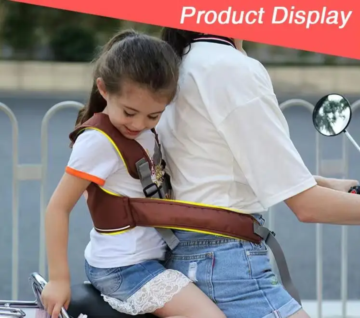 SafeRide Kids™ – Ceinture de sécurité moto pour enfant.