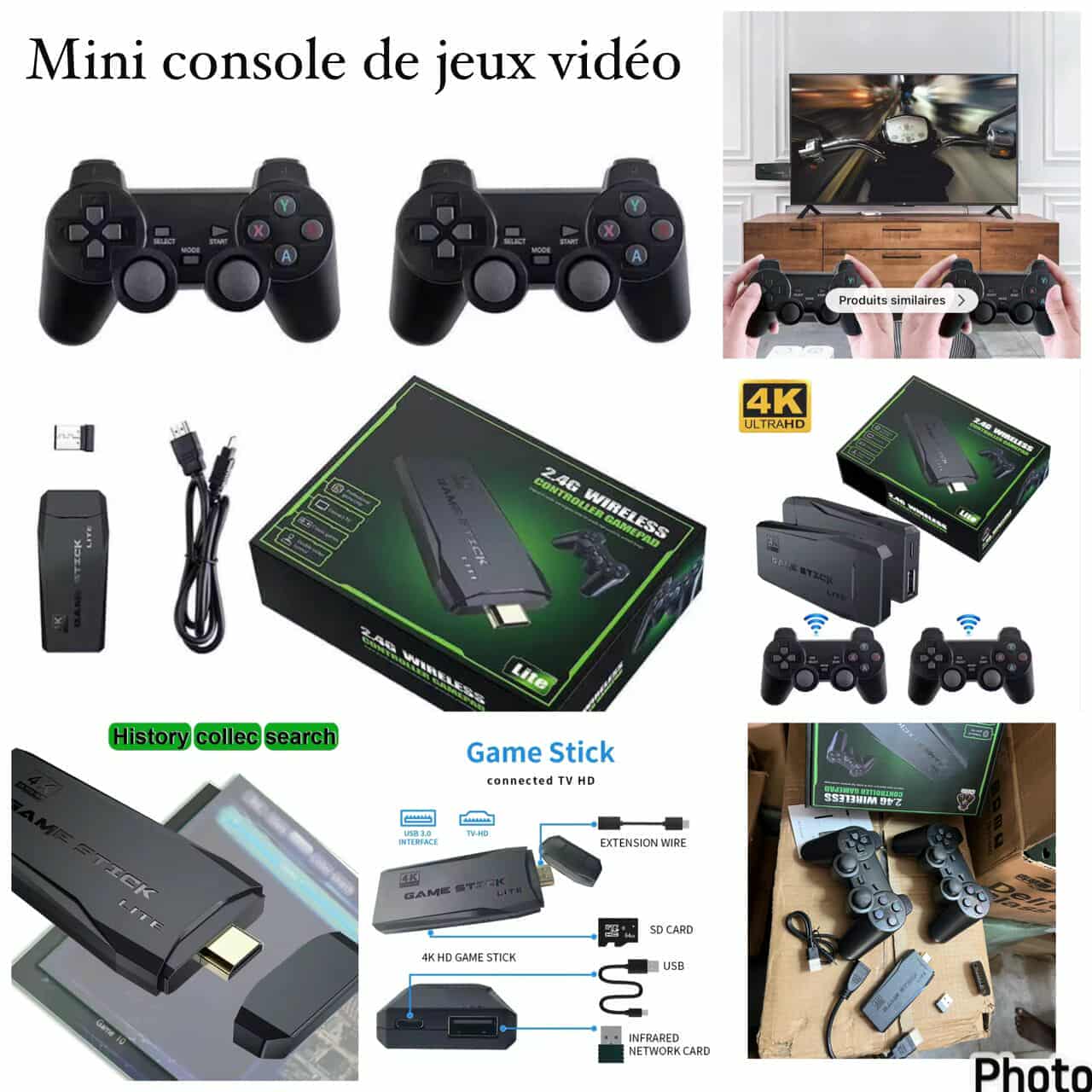 Mini Console de Jeux Vidéo Sans Fil Game Stick 4K HD
